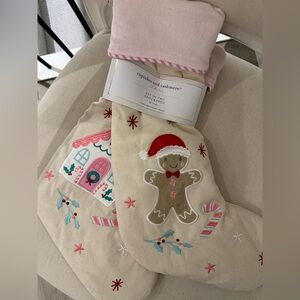 Cupcakes & Cashmere Gingerbread Pink and Cream Christmas Stockings NWT